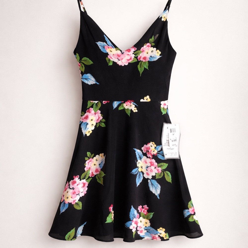 NWT B Darlin Size 0 Black + Blue Pink Green Floral Spaghetti Strap Formal Dress